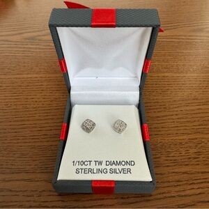NIB Sterling Silver 1/10 Carat Diamonds Square Stud Earrings $124.98